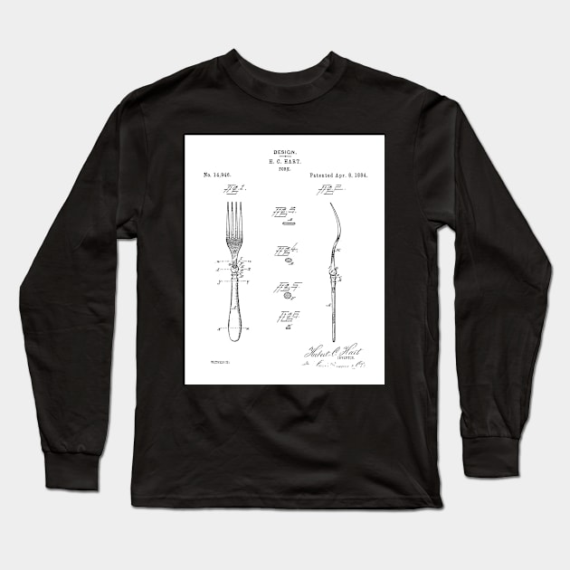 Kitchen Fork Patent - Chef Cook Country Farmhouse Art - White Long Sleeve T-Shirt by patentpress